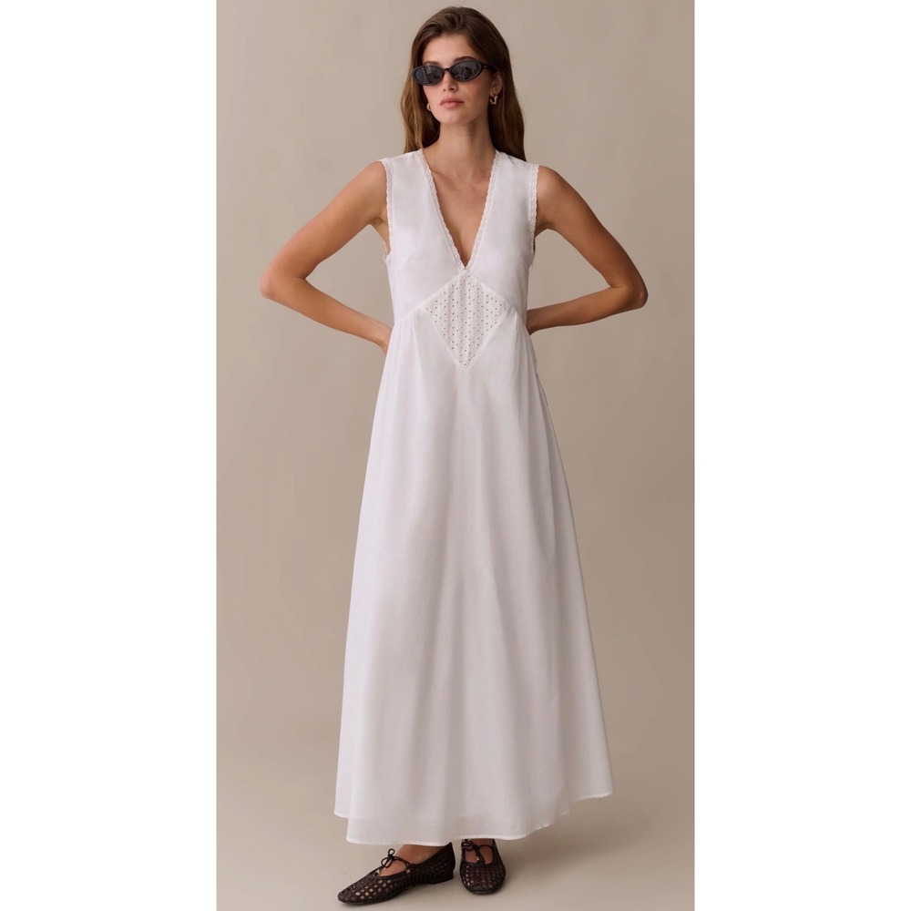 Few Moda Kourt Womens White Eyelet Lace V-Neck Maxi Dress Sleeveless Size S